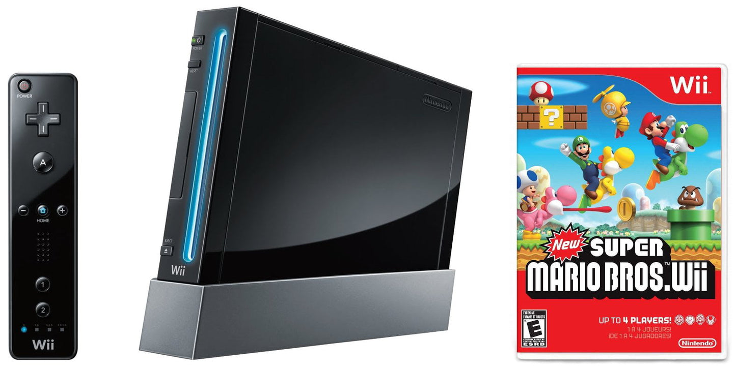 Nintendo Wii Console - Black with New Super Mario Bros Wii Refurbished