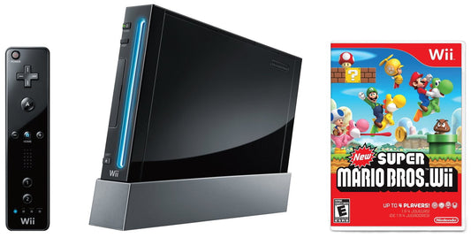 Nintendo Wii Console - Black with New Super Mario Bros Wii Refurbished