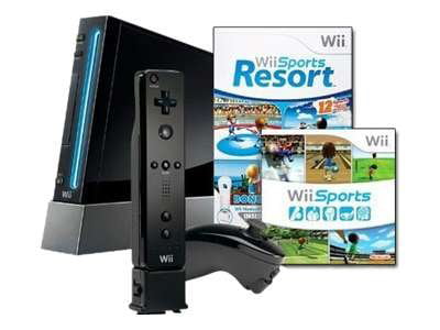 Nintendo Wii Black Console with Wii Sports and Wii Sports Resort